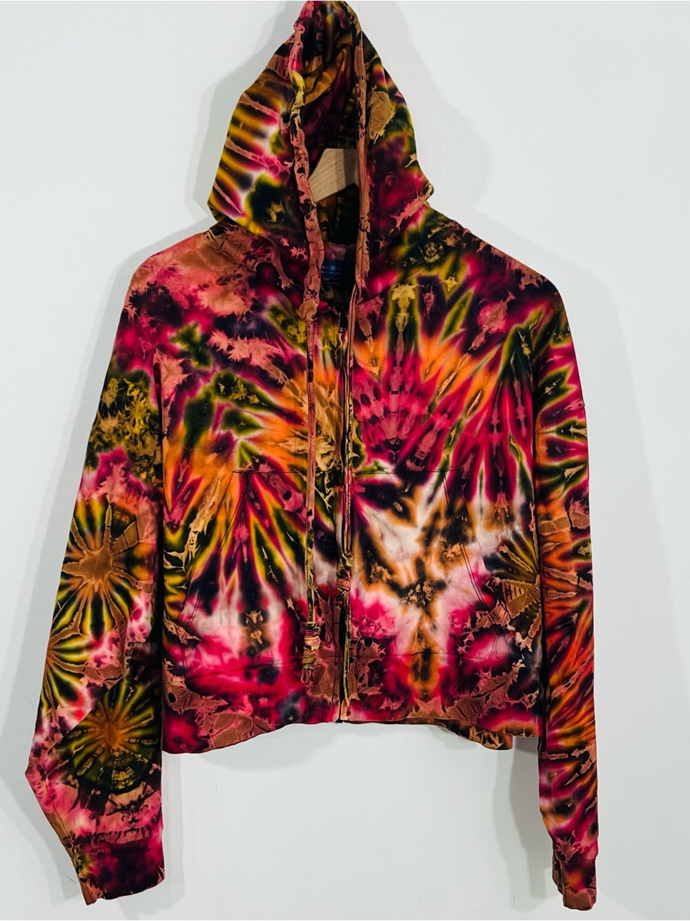 Mexicali Blues Tie Dye Cropped Long Sleeve Full Zip Cotton Hoodie Festival L XL